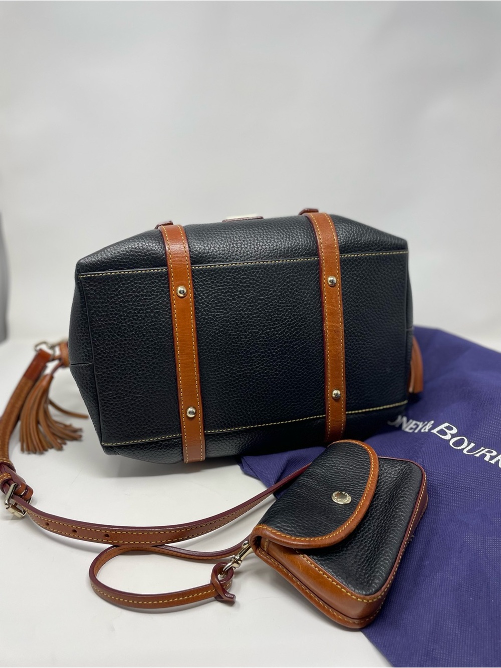 Dooney & Bourke Bristol Black Satchel with Brown Trim and Matching wristlet - Picture 2 of 2
